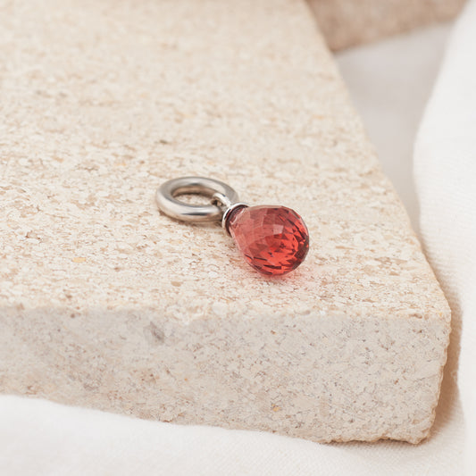 Silver cr. rubellite briolette teardop charm