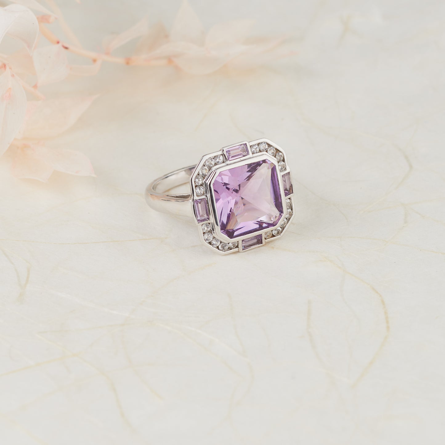 Sterling Silver Amethyst and White Topaz Cocktail Ring