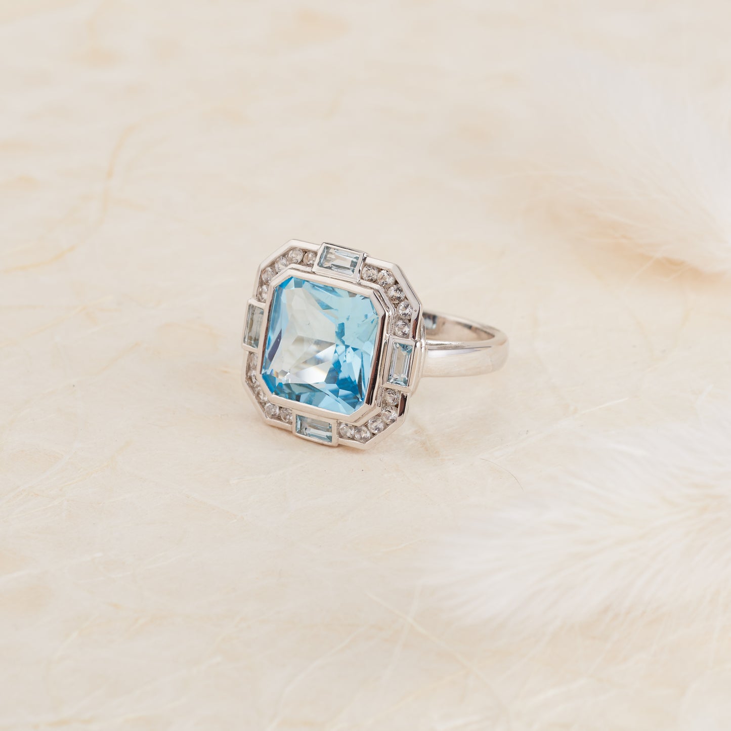 Sterling Silver Blue and White Topaz Cocktail Ring