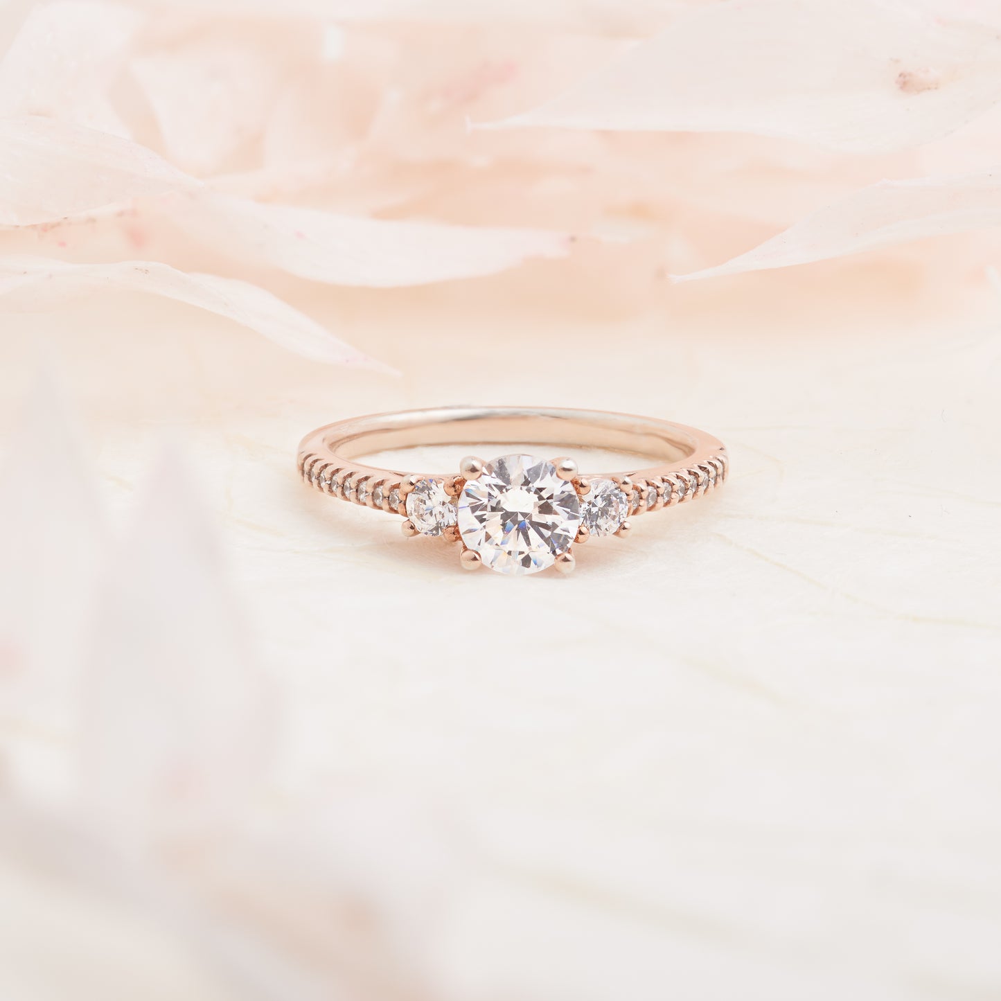 18K Rose Gold Round Brilliant SC Lab Diamond Trilogy Engagement Ring 1.0tdw
