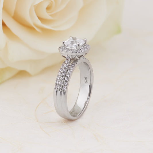 Bridal - 18K White Gold Cushion Diamond Halo Engagement Ring 1.78tdw