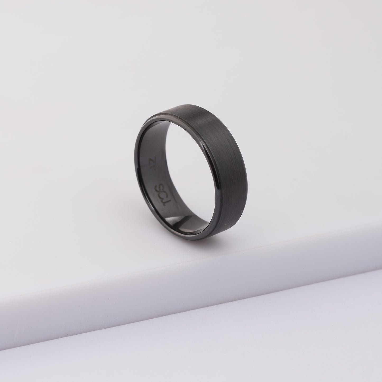 Black Zirconium Matte Centre and Polished Edge Comfort Fit Ring