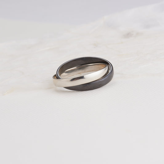 9K White Gold and Black Zirconium Double Russian Wedding Ring