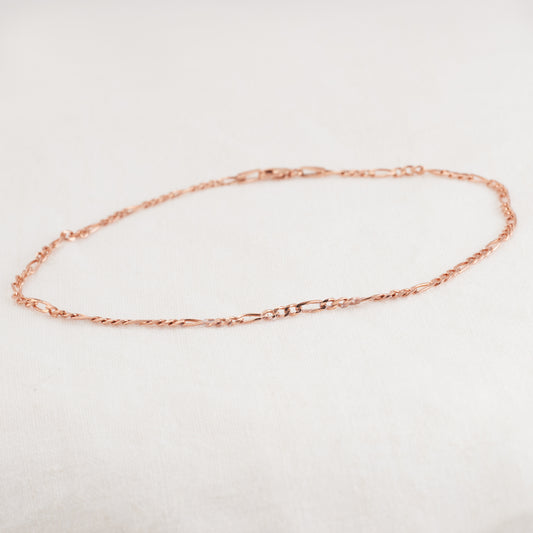 9K Rose Gold Solid Diamond Cut Figaro Anklet