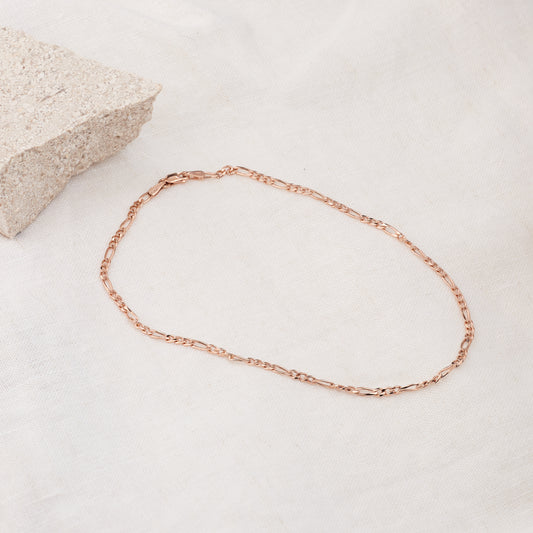 9K Rose Gold Solid Diamond Cut Figaro Anklet