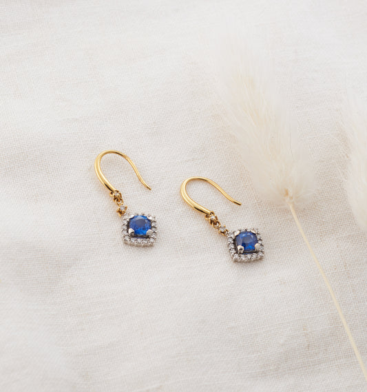 18K Yellow Gold Ceylon Sapphire and Diamond Earrings