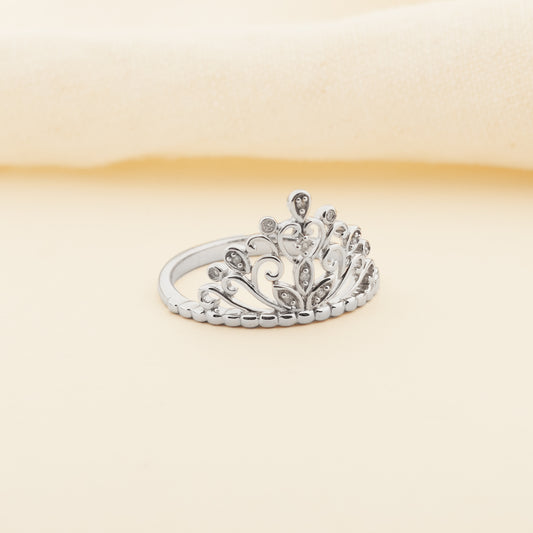 9K White Gold Diamond Filigree Tiara Wedding or Dress Ring