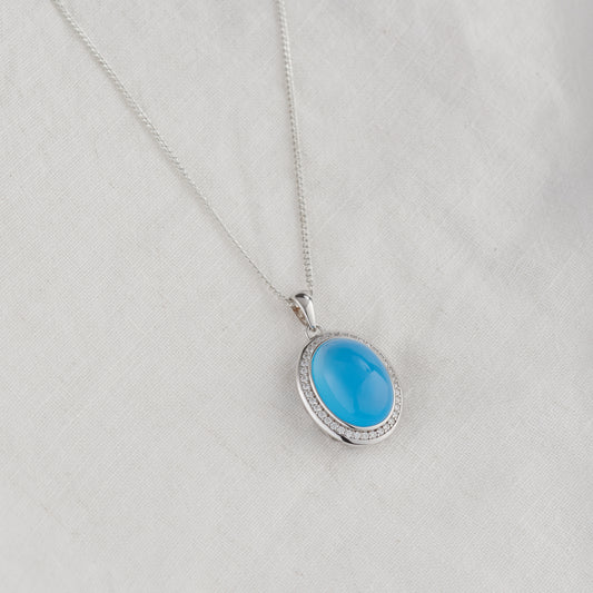 Sterling Silver Blue Chalcedony Halo Pendant