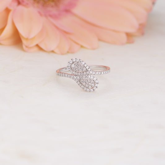 9K White Gold Diamond Pear Cluster Duo Dress Ring 0.35tdw