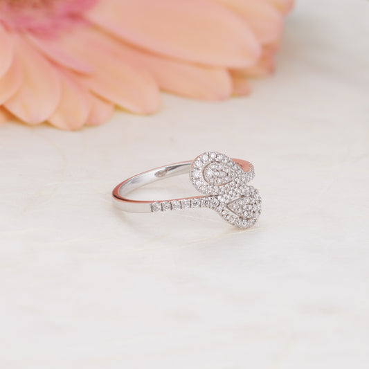 9K White Gold Diamond Pear Cluster Duo Dress Ring 0.35tdw