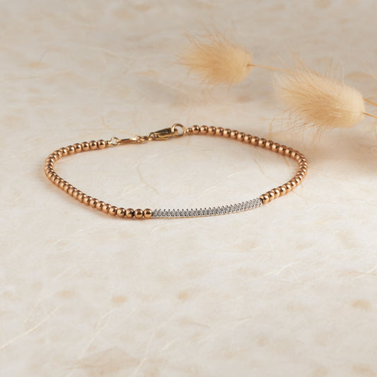 9K Yellow Gold Beaded Bracelet with Zirconia Bar