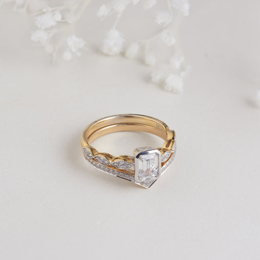 18K Yellow Gold Emerald Cut Diamond Solitaire Bridal Set 1.2tdw