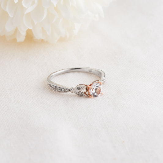 Sterling Silver and 9K Rose Gold Bella Promise Ring with White Sapphires