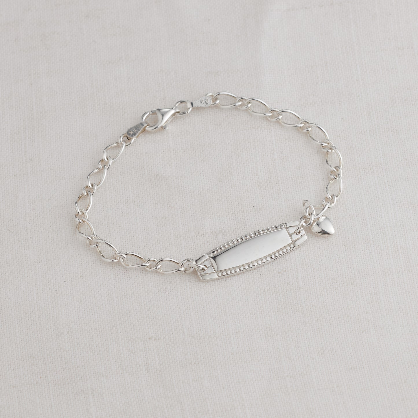 Sterling Silver Figaro Identity Bracelet with Heart Charm 15cm