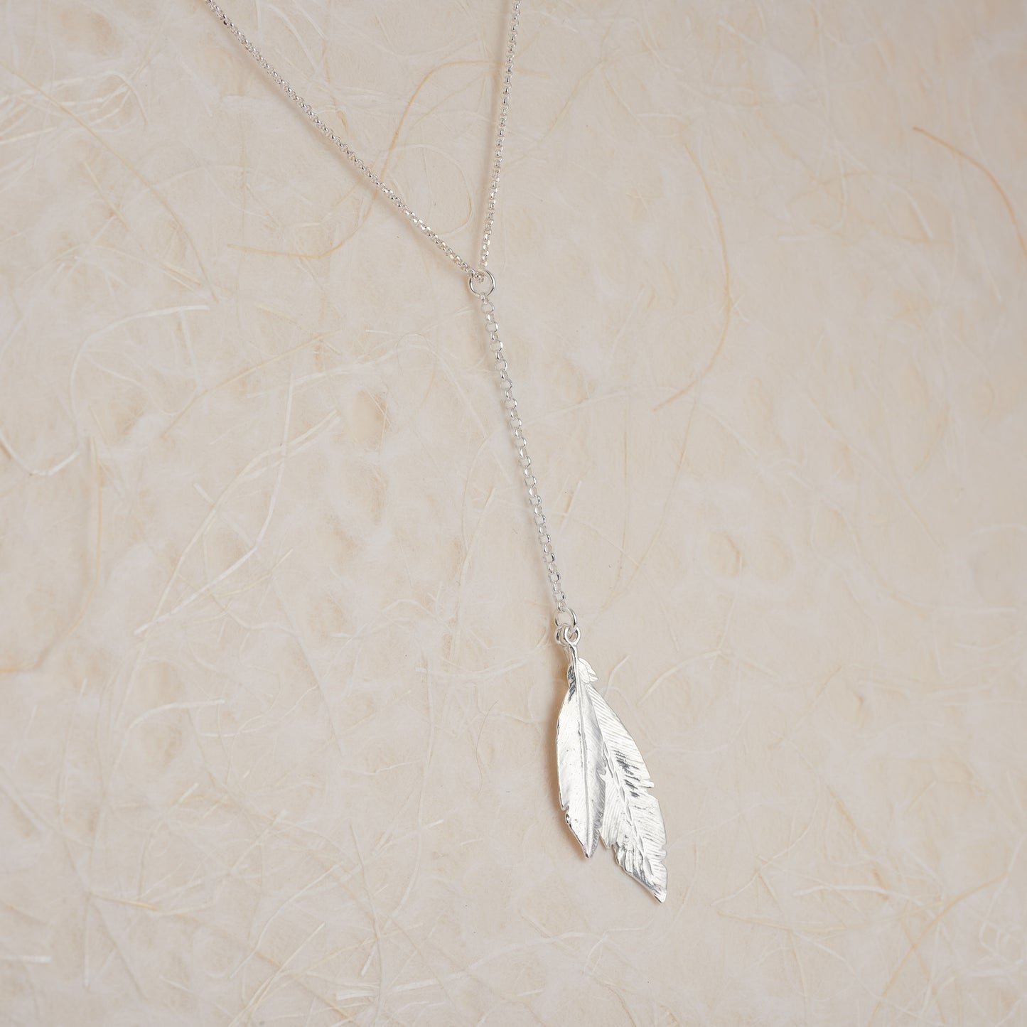 Sterling Silver Feather Drop Necklace