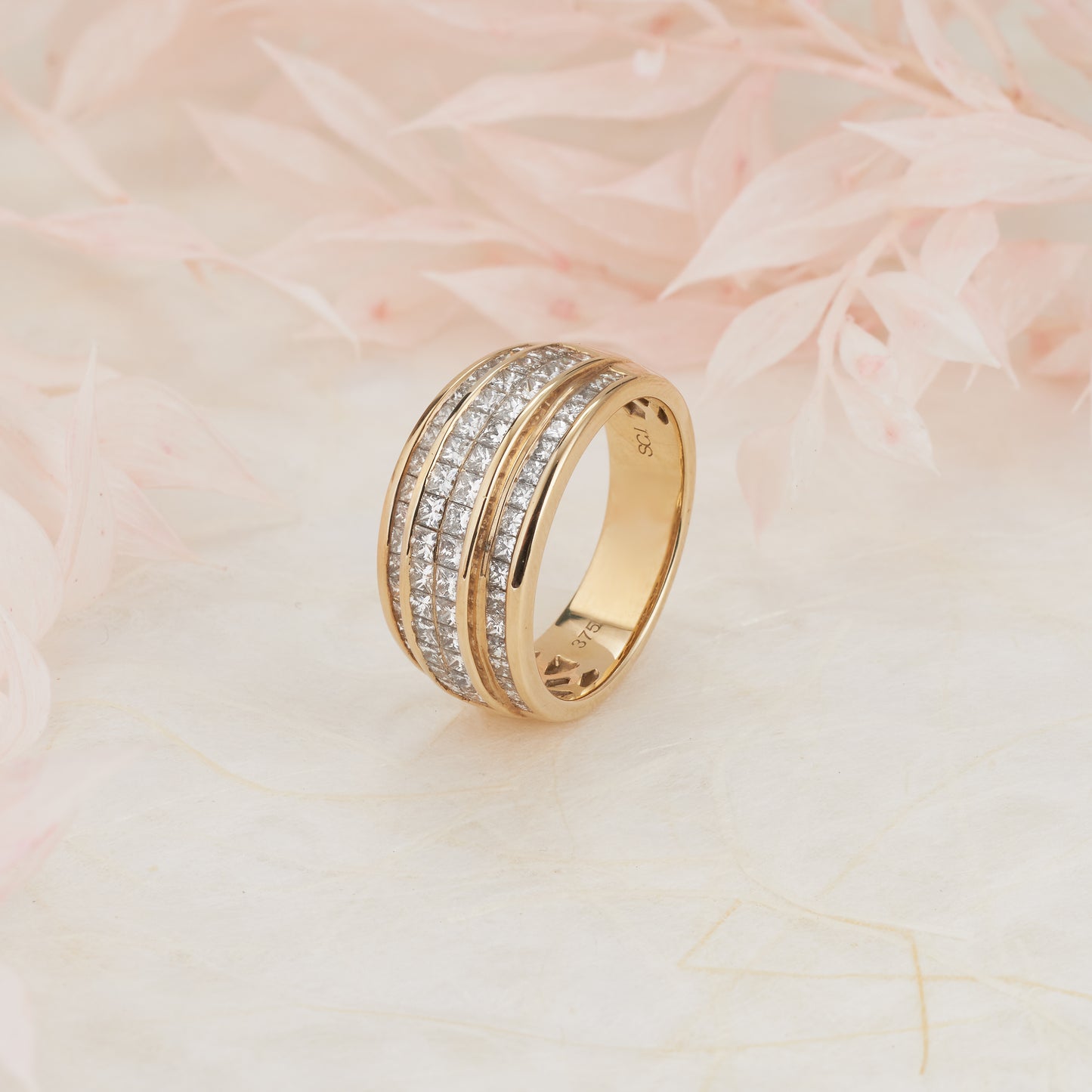 9K Yellow Gold Princess Cut Diamond Dress Ring 1.7tdw