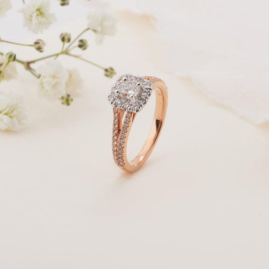 18K Rose Gold and Platinum Cushion Diamond Halo Engagement Ring 1.0tdw