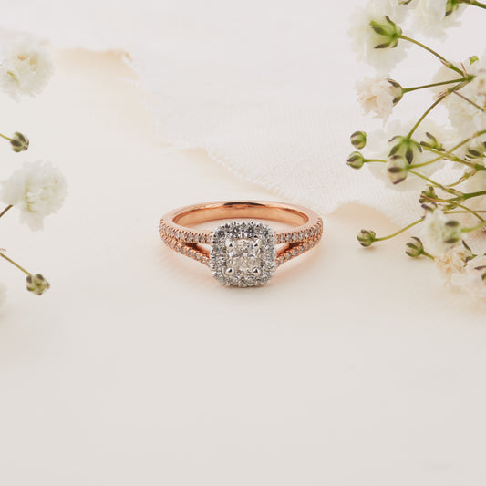 18K Rose Gold and Platinum Cushion Diamond Halo Engagement Ring 1.0tdw