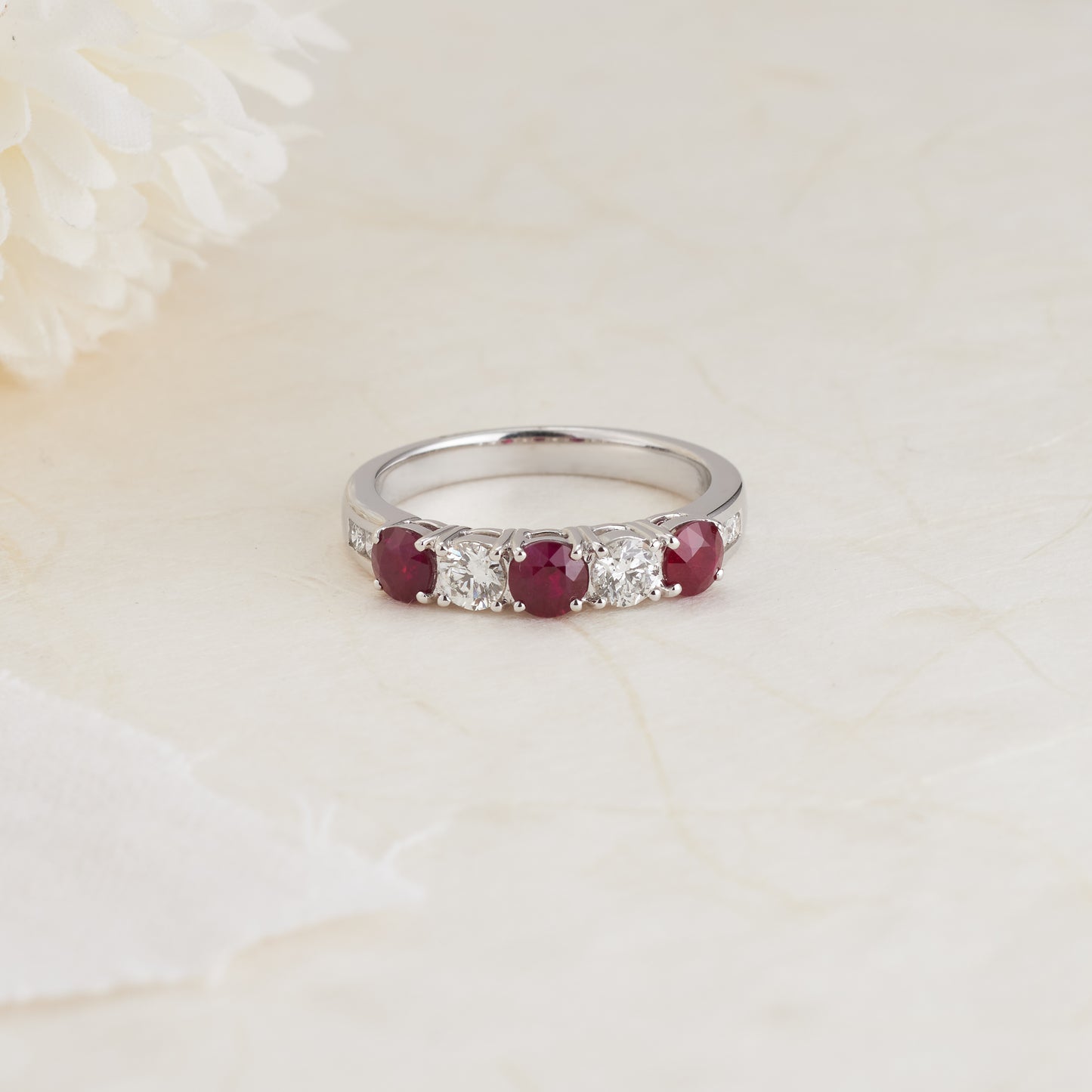 18K White Gold Natural Ruby and Diamond Ring 0.45tdw