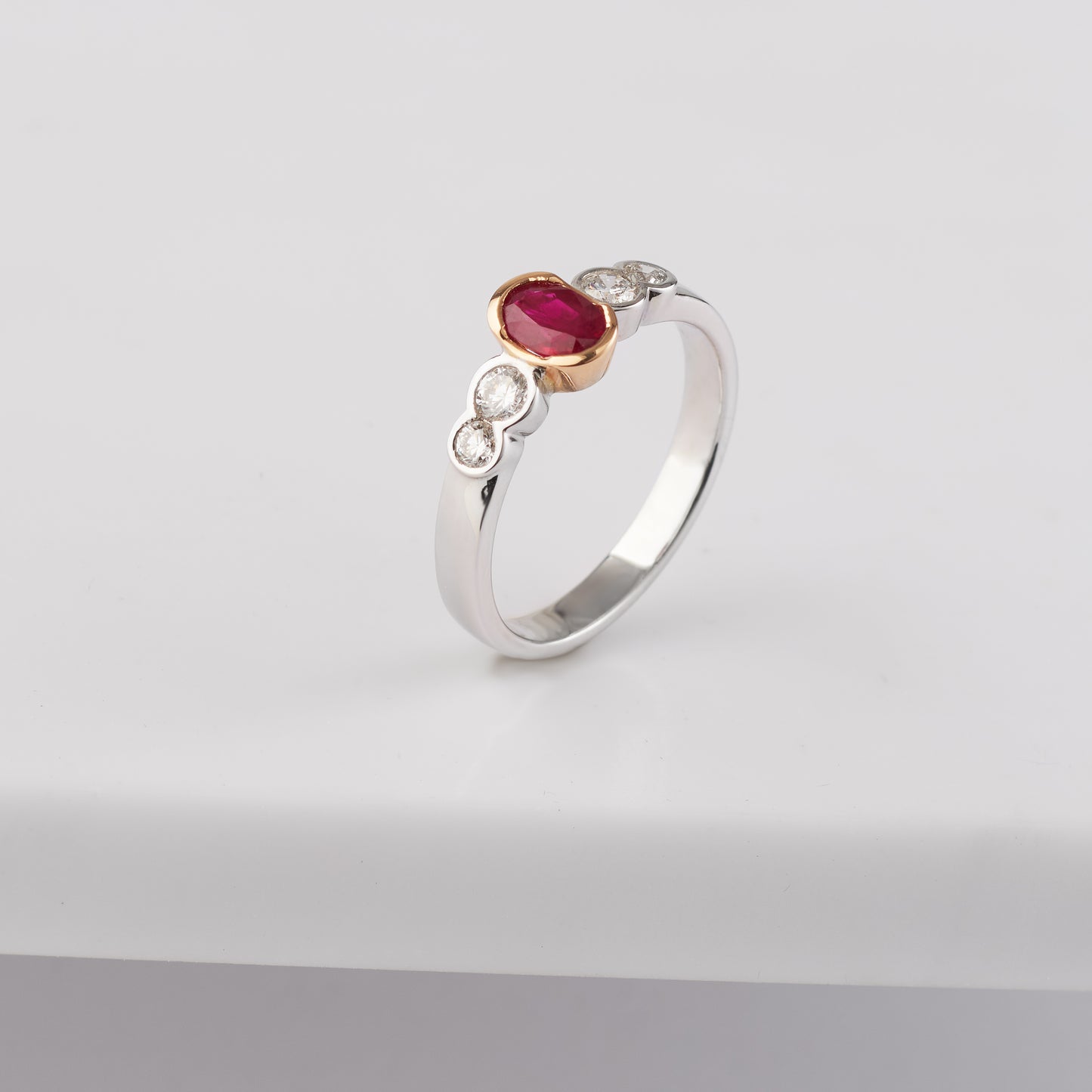 18K White and Rose Gold Ruby and Diamond Bezel Dress Ring 0.33tdw