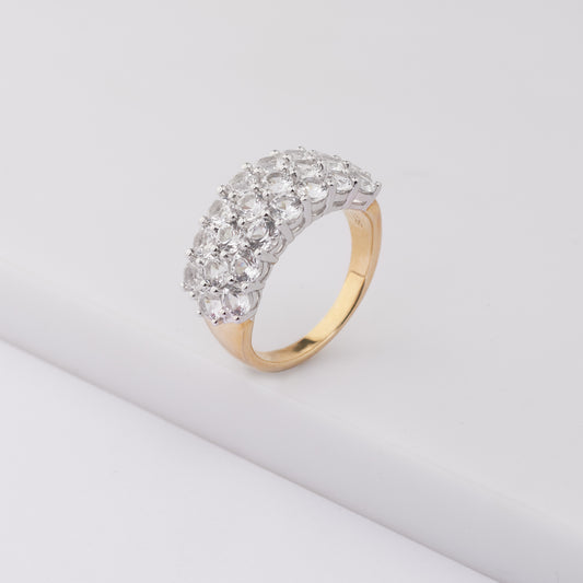 9K Yellow and White Gold Created White Sapphire Dress Ring