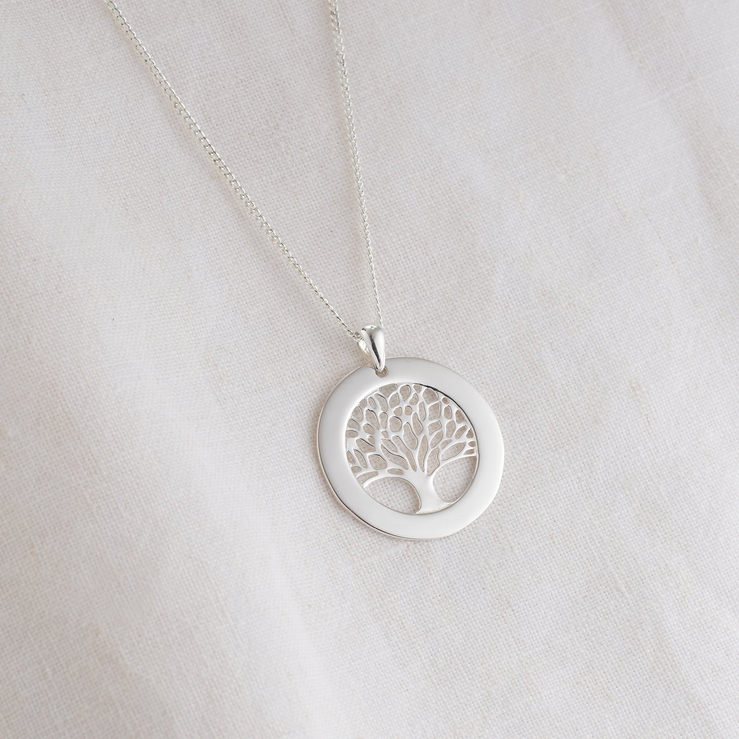 Sterling Silver Tree of Life Engravable Circle Pendant 25mm