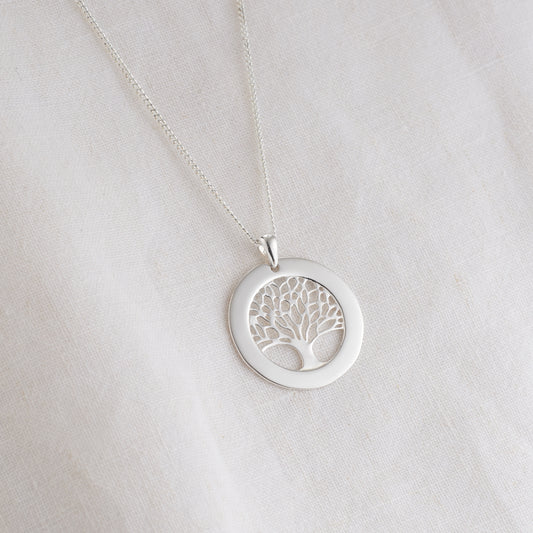 Sterling Silver Tree of Life Engravable Circle Pendant 25mm