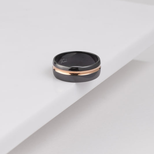 Black Zirconium Ring with an Offset Groove of Rose Gold