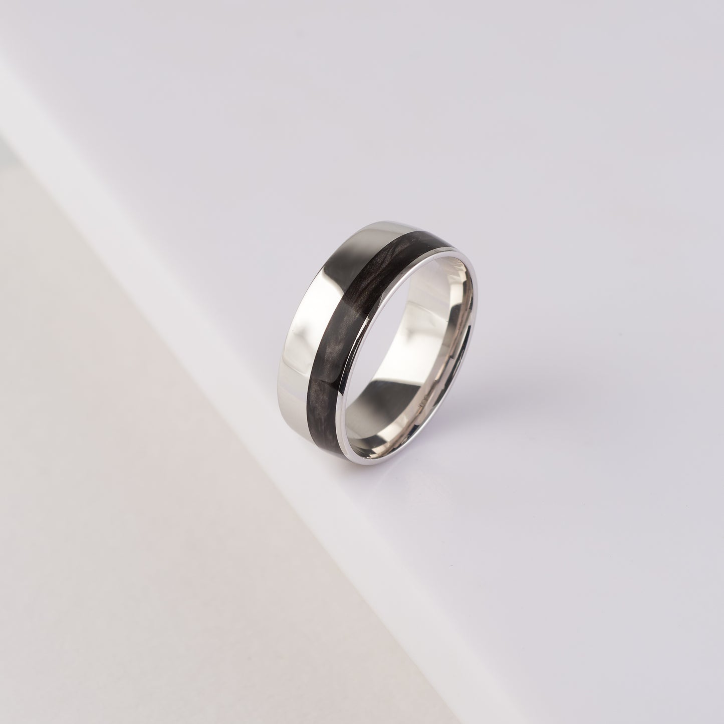 9K White Gold and Black Spectrum Offset Line Ring