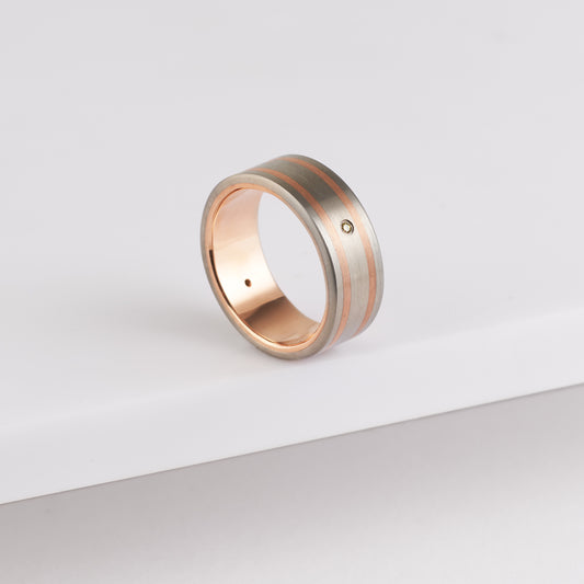 Zirconium and Rose Gold Dual Line Diamond Ring