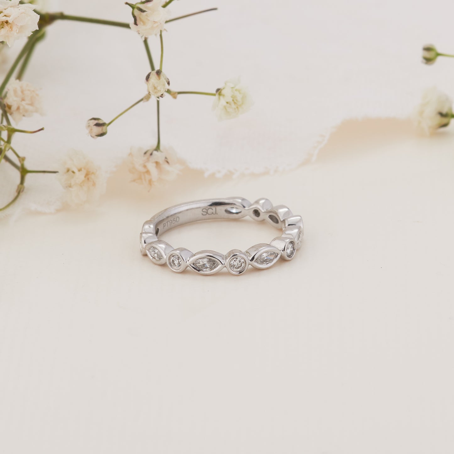Platinum Vintage Inspired Marquise Diamond Wedder or Eternity Ring 0.50tdw