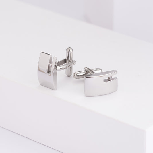 Stainless Steel Cuff Links with Floating Diamond