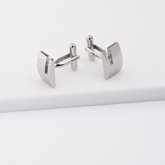 Stainless Steel Cuff Links with Floating Blue Diamond