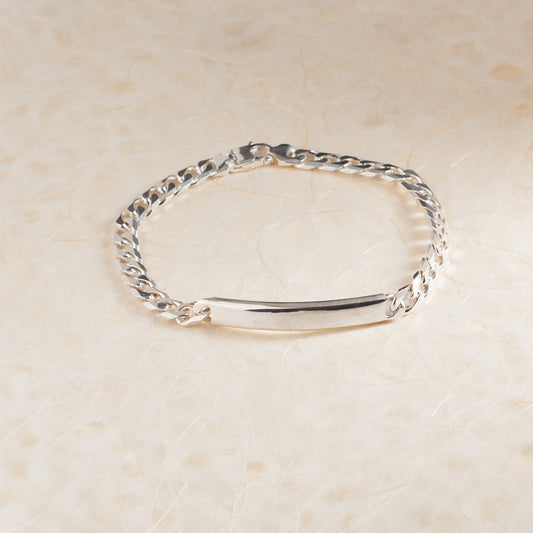 Sterling Silver Solid Bevelled Curb Identity Bracelet 23cm