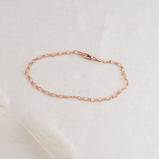 9K Rose Gold Oval Figaro Bracelet 19cm x 2.7mm