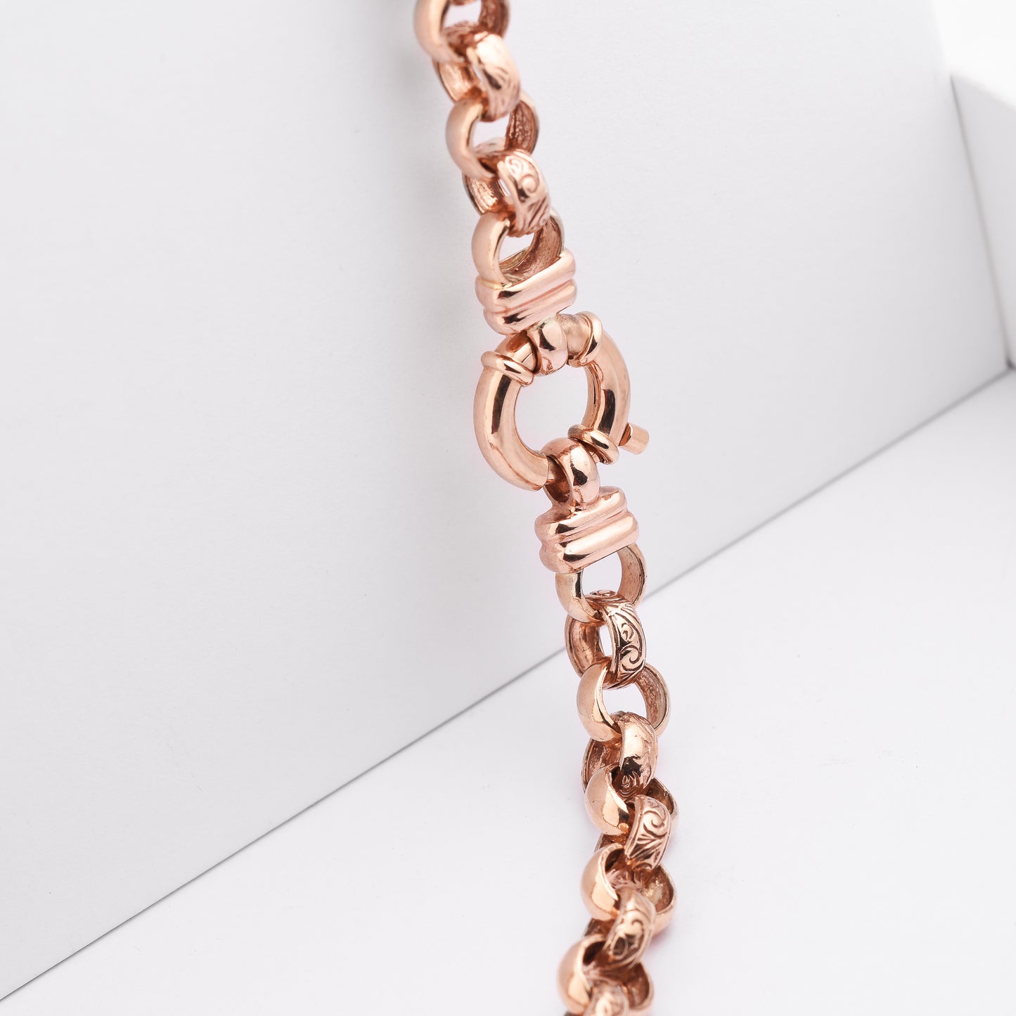 9K Rose Gold Solid Night and Day Belcher Necklace with Bolt Ring
