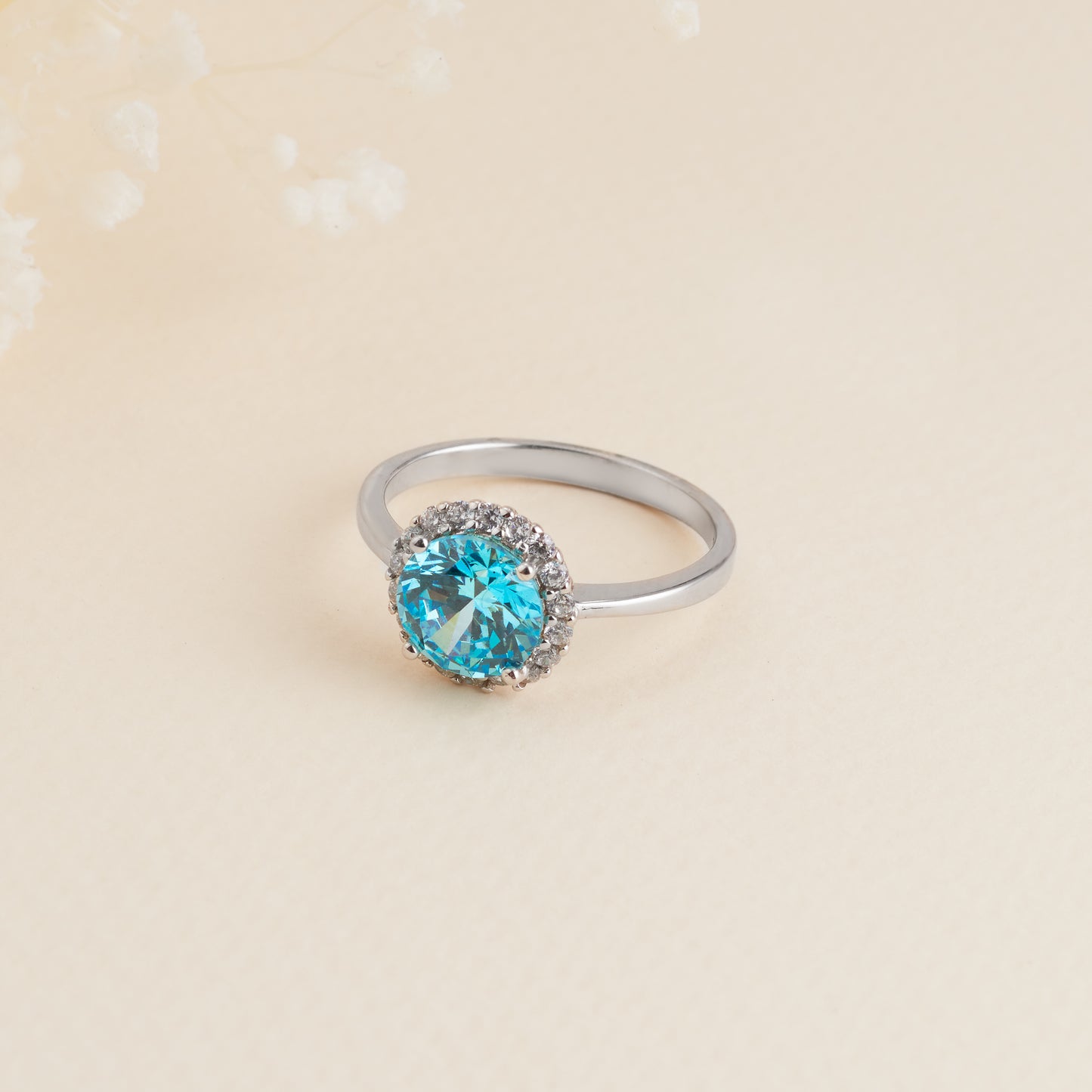 Sterling Silver Blue and White Zirconia Halo Ring