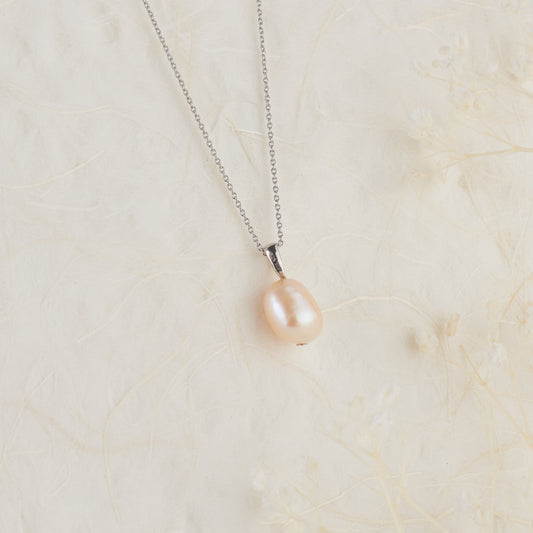 Sterling Silver Baroque Orange Pearl Pendant and Chain