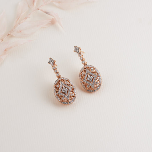 18K Rose Gold Diamond Filigree Vintage Inspired Earrings 0.7tdw