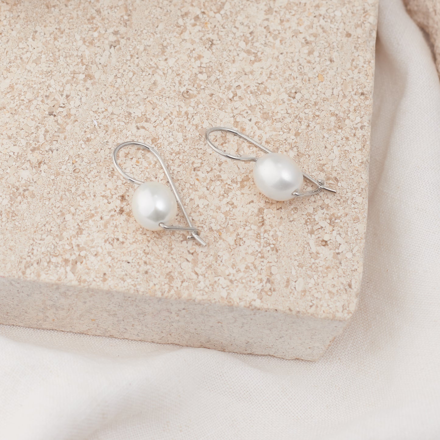 Sterling Silver Freshwater Cultured Pearl Euro Ball Earrings