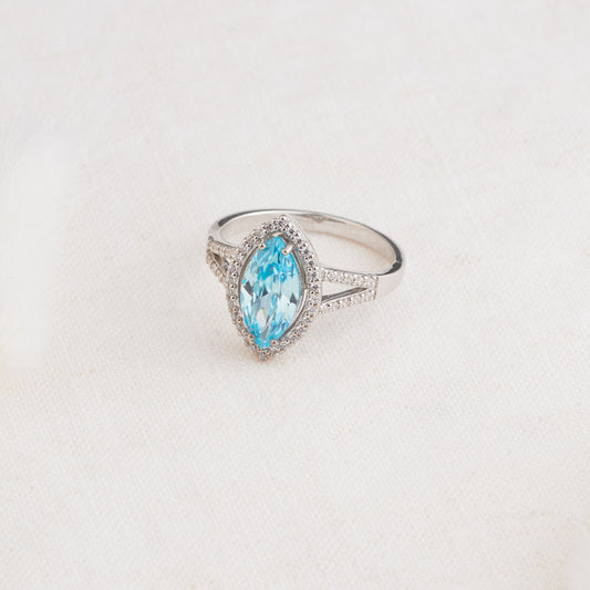 Sterling Silver Marquise Blue Zirconia Halo Ring