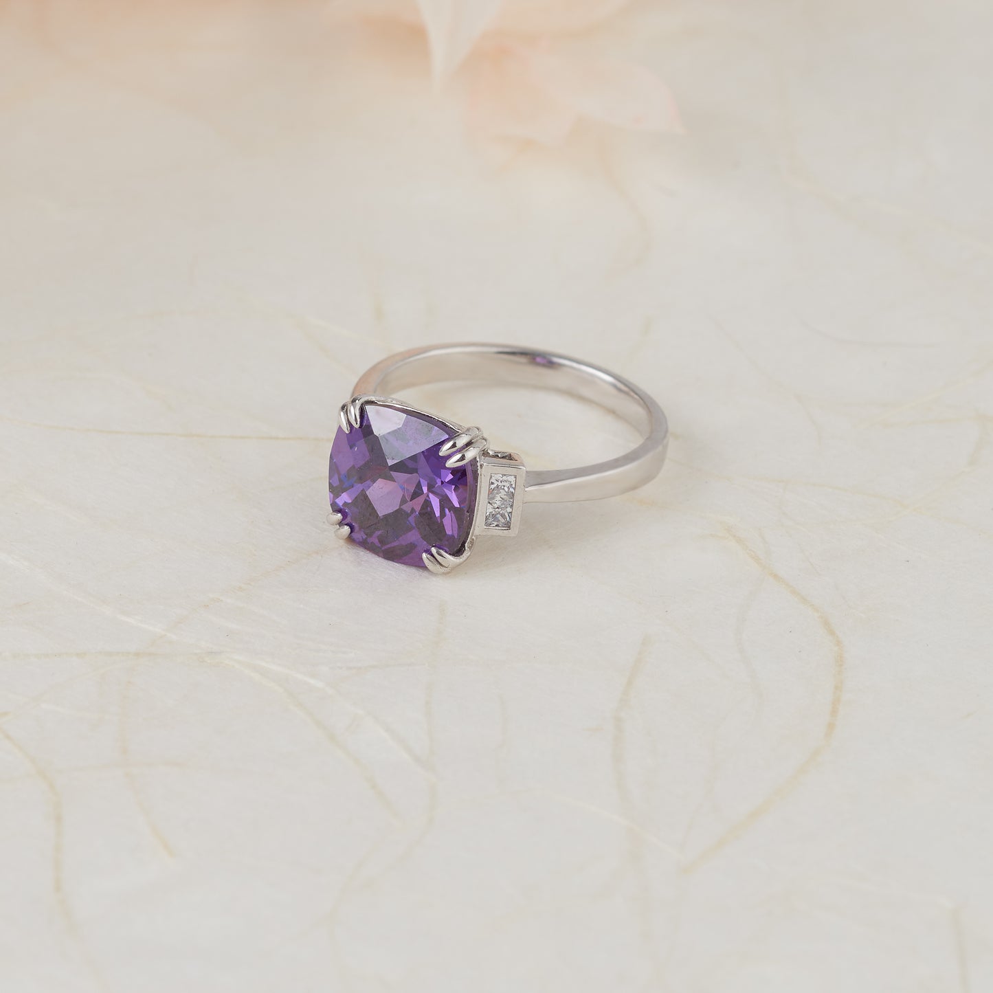 Sterling Silver Cushion Purple and White Zirconia Ring