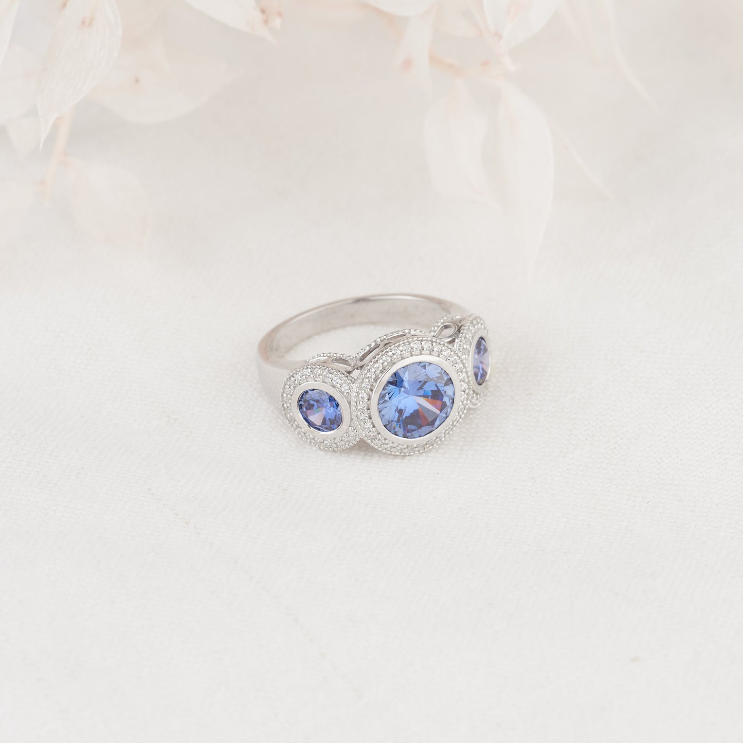 Sterling Silver Created Tanzanite and Zirconia Ring