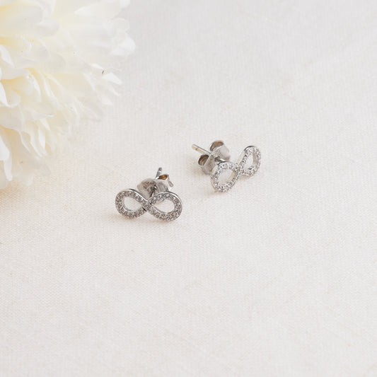 Sterling Silver Zirconia Infinity Stud Earrings