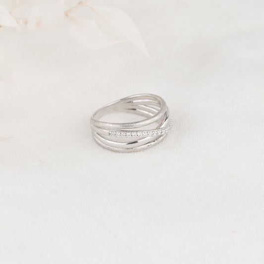 Matte Sterling Silver Zirconia Crossover Dress Ring