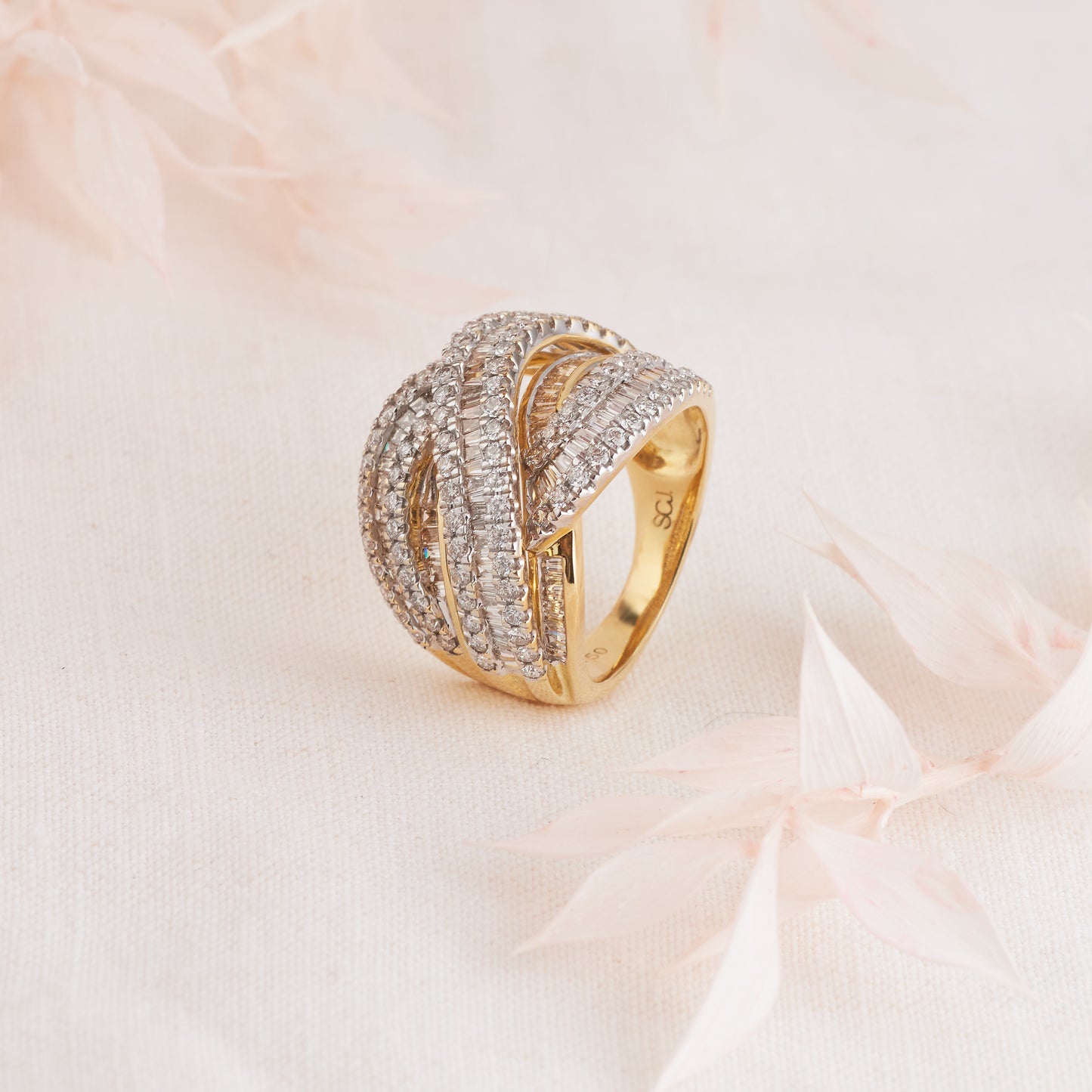 9K Yellow Gold Diamond 3D Weave Dress Ring 2.5tdw