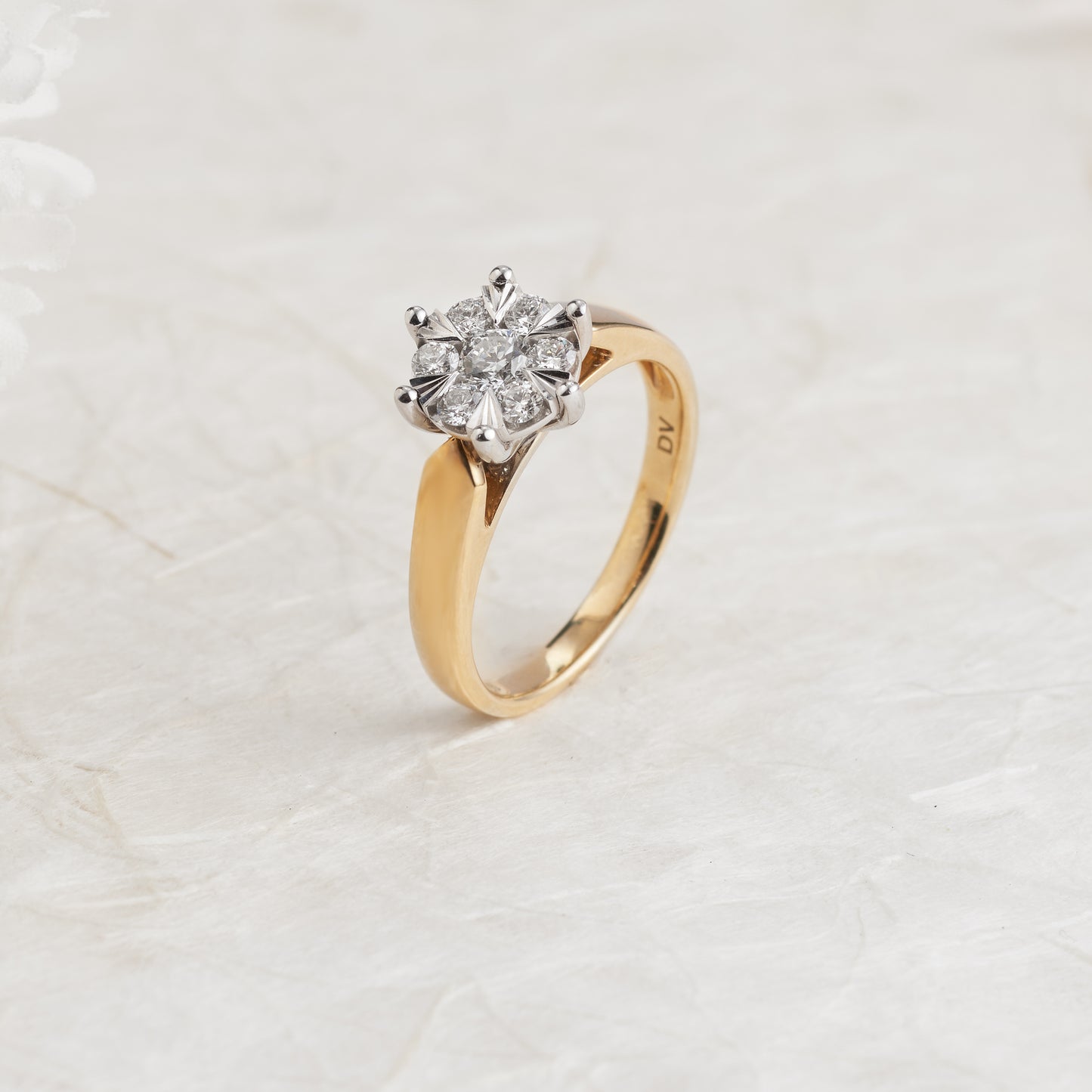 9K Yellow and White Gold Diamond Cluster Engagement Ring 0.5tdw