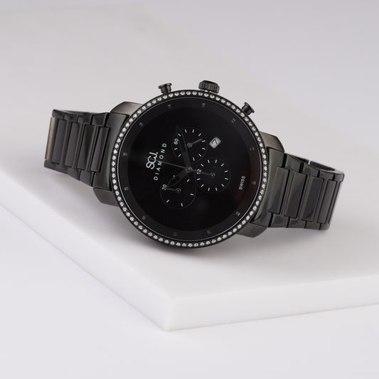 Stainless Steel Black Tone Diamond Watch 1.0tdw