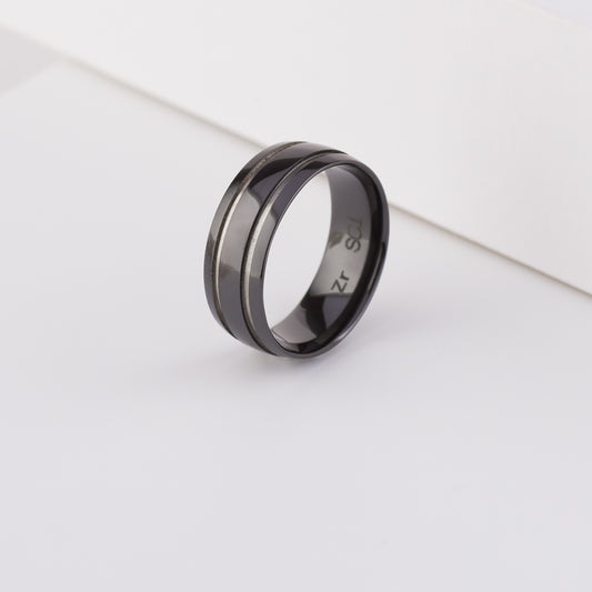Black and Grey Zirconium Double Line Polished Ring