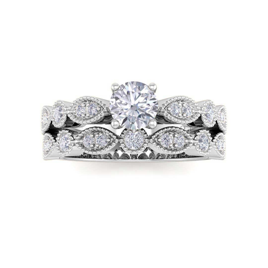 Platinum Round Brilliant Diamond Milgrain Bridal Set 0.58tdw